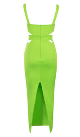 CUT OUT SPLIT MIDI DRESS IN LIME